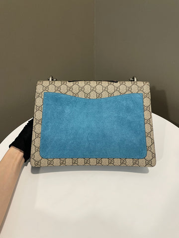 Open image in slideshow, Gucci Dionysus Shoulder Bag Supreme Monogram Cat Rhinestones embellished