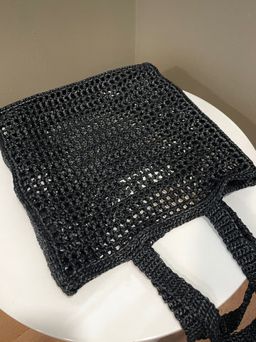 Open image in slideshow, Prada Crochet Tote Bag Black Raffia