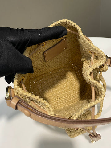 Open image in slideshow, Prada Crochet Bucket Bag Tan Raffia / Leather