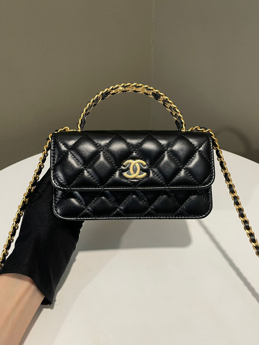 Chanel Top Handle Phone Bag Black Lambskin - Main Image