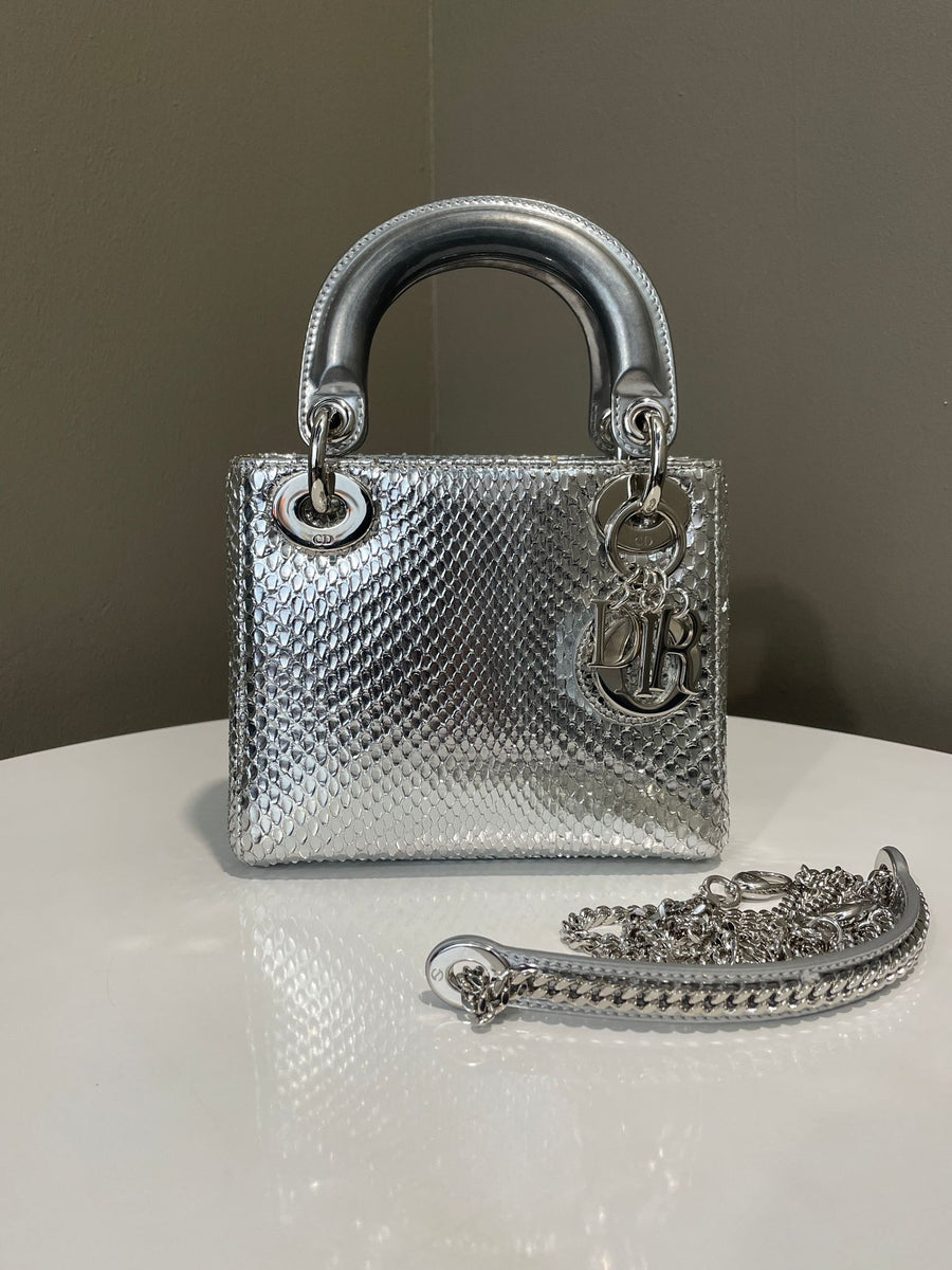 Dior Lady Dior Mini Silver Python