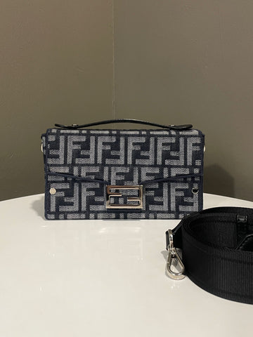 Open image in slideshow, Fendi Baguette Trunk Messenger Bag Dark Blue Denim