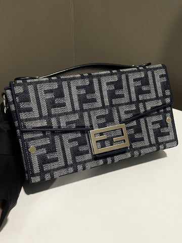 Open image in slideshow, Fendi Baguette Trunk Messenger Bag Dark Blue Denim