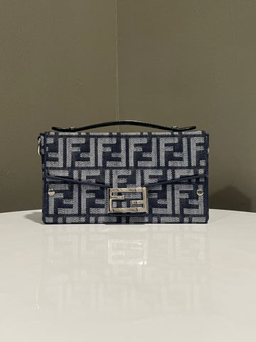 Open image in slideshow, Fendi Baguette Trunk Messenger Bag Dark Blue Denim