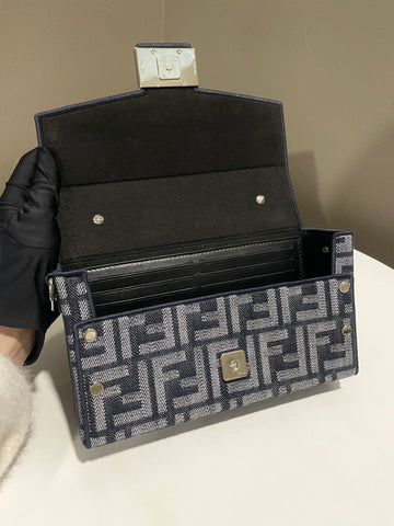Open image in slideshow, Fendi Baguette Trunk Messenger Bag Dark Blue Denim