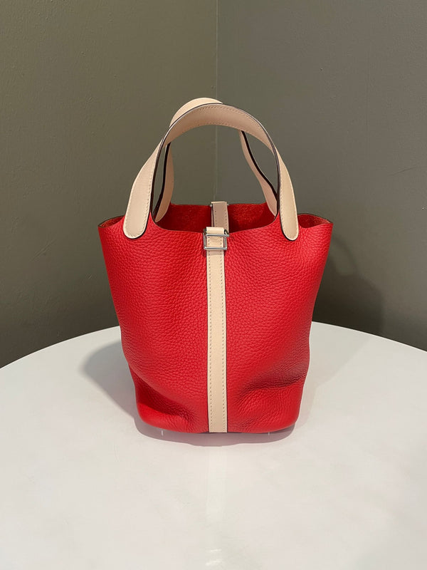 Hermes Picotin 18 Rouge Tomate Clemence / Rose Eglantine Swift