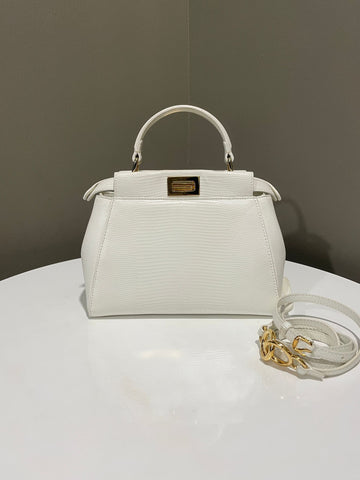 Open image in slideshow, Fendi Peekaboo Mini White Lizard