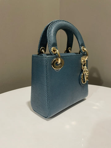 Open image in slideshow, Dior Lady Dior Mini Teal Lizard