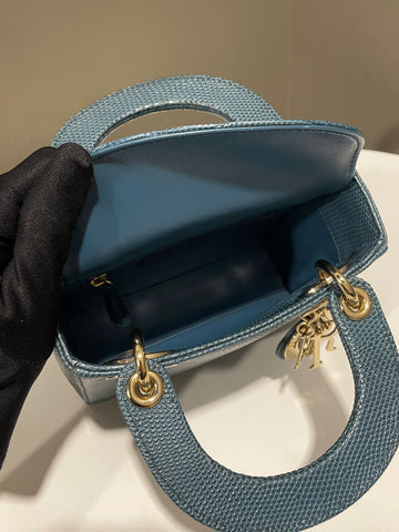 Open image in slideshow, Dior Lady Dior Mini Teal Lizard