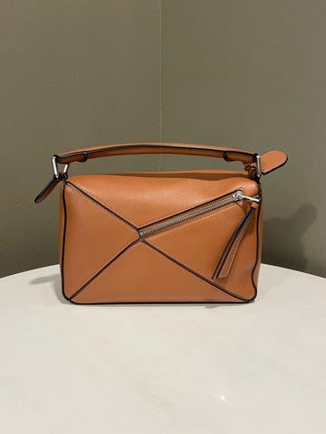 Open image in slideshow, Loewe Small Puzzle Bag Tan Calfskin