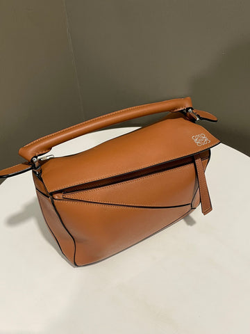 Open image in slideshow, Loewe Small Puzzle Bag Tan Calfskin