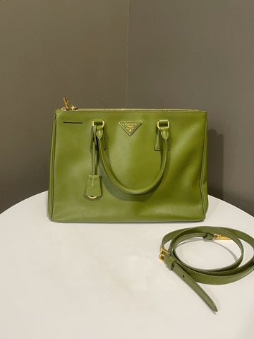 Open image in slideshow, Prada Galleria Tote Bag Olive Saffiano Leather