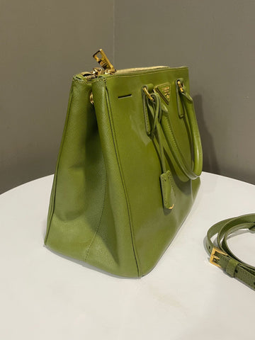 Open image in slideshow, Prada Galleria Tote Bag Olive Saffiano Leather