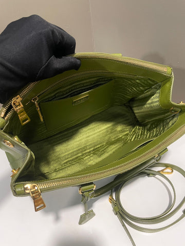 Open image in slideshow, Prada Galleria Tote Bag Olive Saffiano Leather