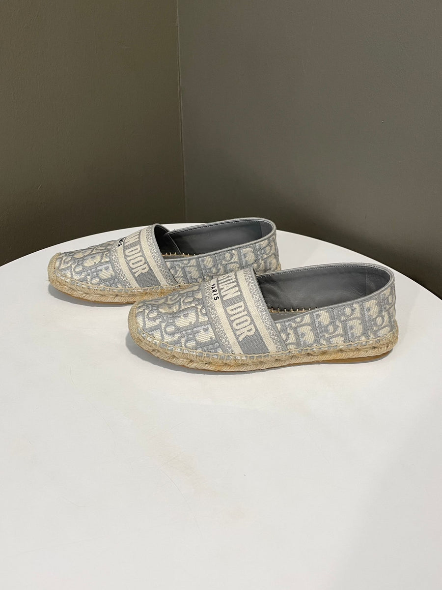 Dior Granville Espadrille Stone Gray Oblique Embroidered Size 38
