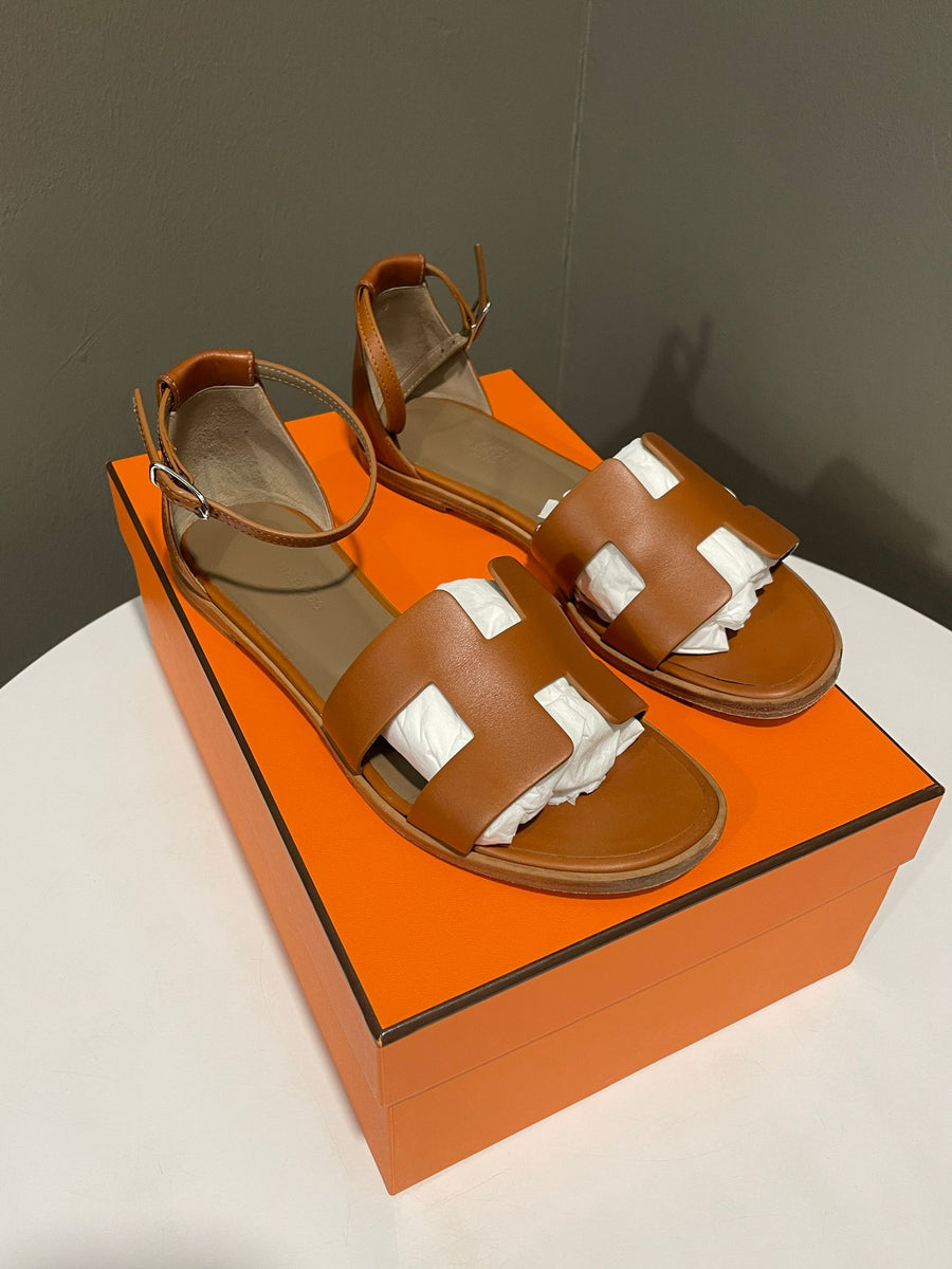 Hermes Santorini Leather Sandal Gold Size