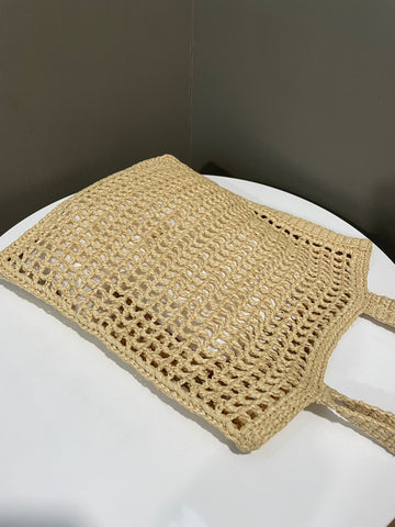 Open image in slideshow, Prada Crochet Tote Bag Neutral Beige Raffia