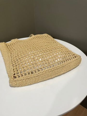 Open image in slideshow, Prada Crochet Tote Bag Neutral Beige Raffia