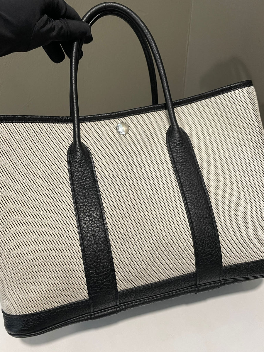 HERMES◆GARDEN PARTY 30 Ecru/Noir ◆ Hermès Garden Party 30 Black/Ecru Canvas – Coco Approved Studio