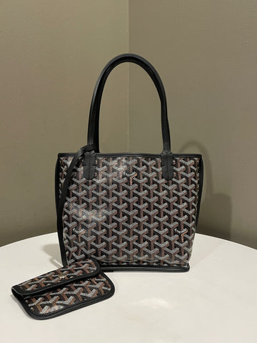 Open image in slideshow, Goyard Mini Anjou Tote Bag Black Goyardine Canvas / Leather