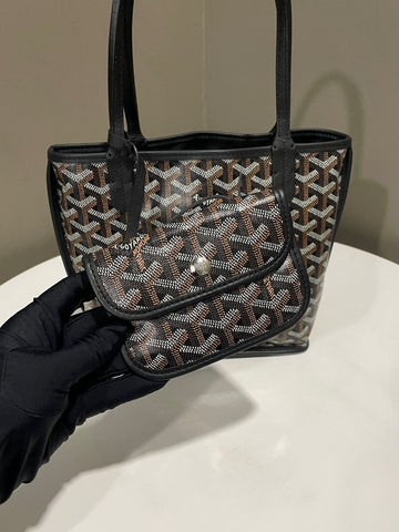 Open image in slideshow, Goyard Mini Anjou Tote Bag Black Goyardine Canvas / Leather