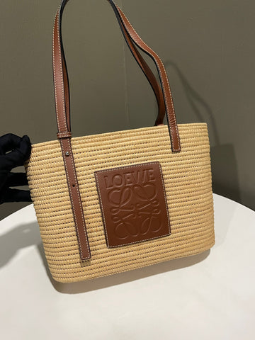 Open image in slideshow, Loewe Anagram Square Tote Bag Beige/ Brown Raffia