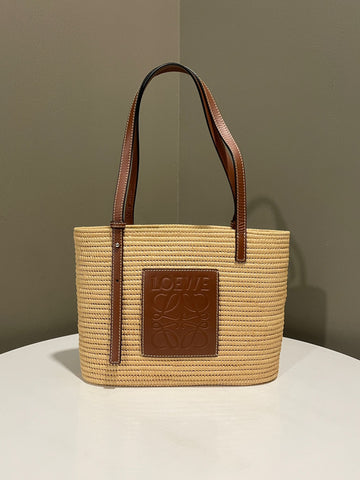 Open image in slideshow, Loewe Anagram Square Tote Bag Beige/ Brown Raffia