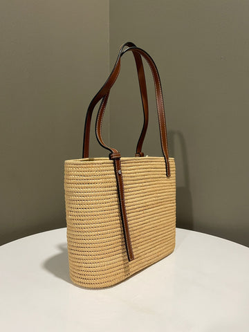 Open image in slideshow, Loewe Anagram Square Tote Bag Beige/ Brown Raffia