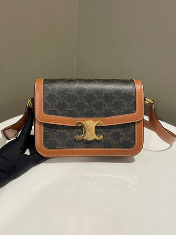 Open image in slideshow, Celine Triomphe Crossbody Tan Canvas/ Calfskin