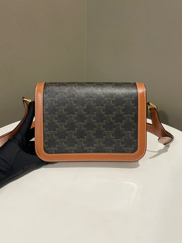Open image in slideshow, Celine Triomphe Crossbody Tan Canvas/ Calfskin