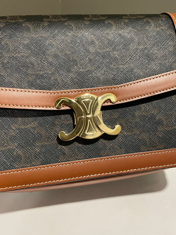 Open image in slideshow, Celine Triomphe Crossbody Tan Canvas/ Calfskin