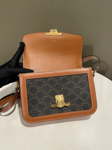 Open image in slideshow, Celine Triomphe Crossbody Tan Canvas/ Calfskin