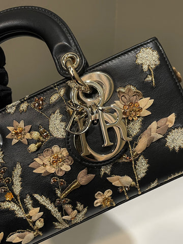 Open image in slideshow, Dior Lady D Joy Bag Black 3D Embroidered Ombres Florales