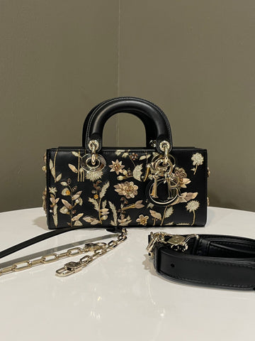 Open image in slideshow, Dior Lady D Joy Bag Black 3D Embroidered Ombres Florales