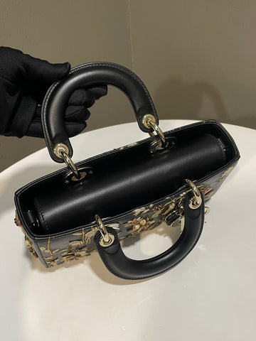 Open image in slideshow, Dior Lady D Joy Bag Black 3D Embroidered Ombres Florales