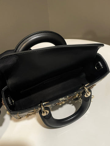 Open image in slideshow, Dior Lady D Joy Bag Black 3D Embroidered Ombres Florales