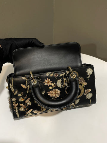Open image in slideshow, Dior Lady D Joy Bag Black 3D Embroidered Ombres Florales