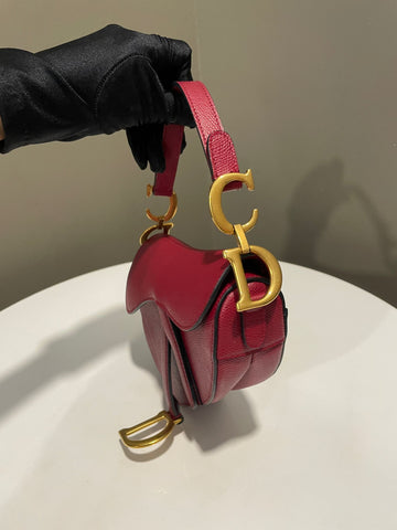 Open image in slideshow, Dior Mini Saddle Bag Deep Red Epsom Grainy Leather