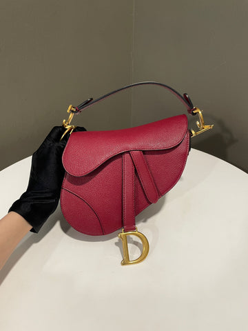 Open image in slideshow, Dior Mini Saddle Bag Deep Red Epsom Grainy Leather