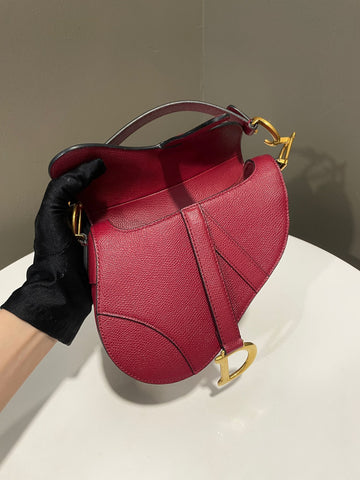 Open image in slideshow, Dior Mini Saddle Bag Deep Red Epsom Grainy Leather