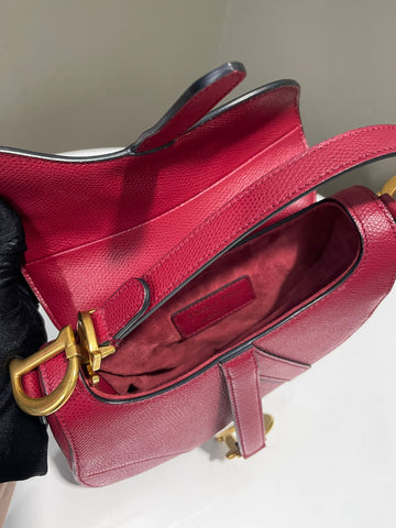 Open image in slideshow, Dior Mini Saddle Bag Deep Red Epsom Grainy Leather