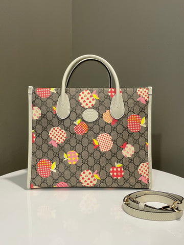 Open image in slideshow, Gucci GG Supreme Les Pommes Small Tote Beige GG Supreme Canvas