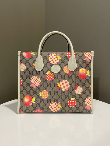 Open image in slideshow, Gucci GG Supreme Les Pommes Small Tote Beige GG Supreme Canvas