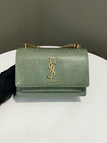 Open image in slideshow, Saint Laurent Sunset Bag Ash Green Python