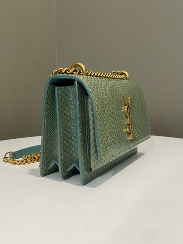 Open image in slideshow, Saint Laurent Sunset Bag Ash Green Python