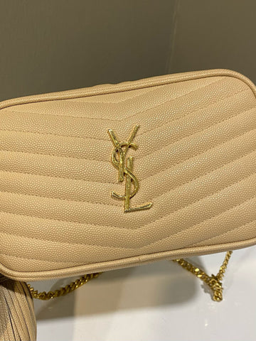 Open image in slideshow, Saint Laurent Mini Lou Camera Bag Dark Beige Grainy Calfskin