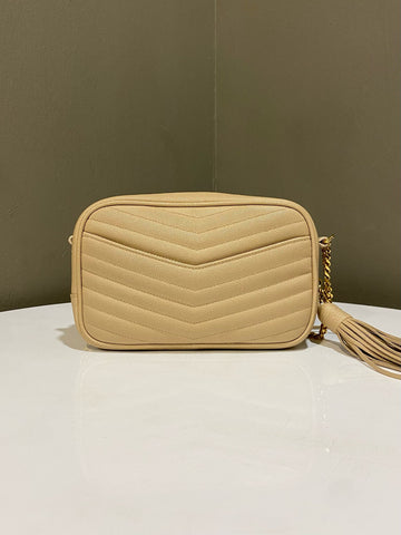 Open image in slideshow, Saint Laurent Mini Lou Camera Bag Dark Beige Grainy Calfskin