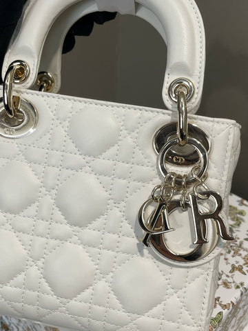 Open image in slideshow, Dior Lady Dior Mini White Lambskin
