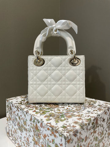Open image in slideshow, Dior Lady Dior Mini White Lambskin