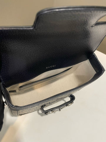 Open image in slideshow, Gucci 1955 Horsebit Mini Shoulder Bag Midnight GG Supreme Monogram